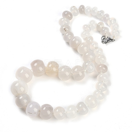 Natural White Agate Rondelle Graduated Beaded Necklaces for Women Men NJEW-K388-02W-1