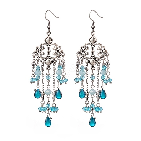 Glass Teardrop Tassel Chandelier Earrings EJEW-TA00184-02-1