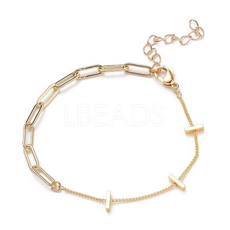 Brass Paperclip Chain & Curb Chain Bracelets BJEW-JB05500-1