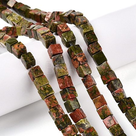 Natural Unakite Beads Strands G-T139-6x6-08A-1