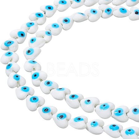 2 Strands Heart Evil Eye Lampwork Beads Strands LAMP-NB0001-51B-1