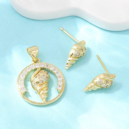 Brass Micro Pave Cubic Zirconia Pendant & Stud Earrings Sets for Women SJEW-F227-01C-G-1
