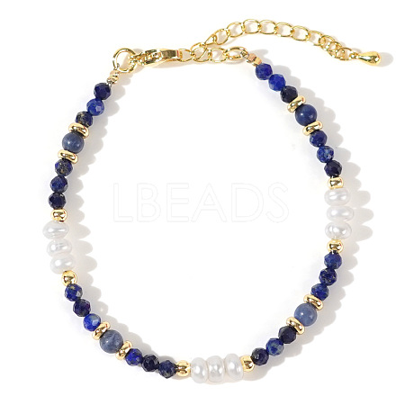 Natural Lapis Lazuli & Plastic Imitation Pearl Bead Beaded Bracelets ON2861-1