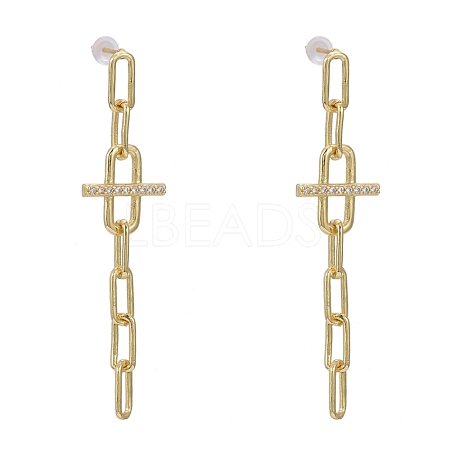 Brass Micro Pave Clear Cubic Zirconia Dangle Stud Earrings EJEW-K083-17G-1