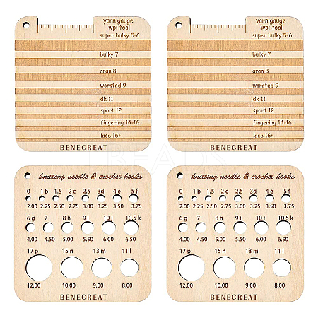 4Pcs 2 Style Wood Knitting Gauge Rulers DIY-BC0009-31-1