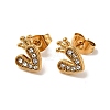 Heart with Crown 304 Stainless Steel Rhinestone Stud Earrings EJEW-A081-16G-2