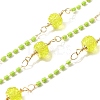 Brass Hexagonal Column Glass Seaded Beaded & Resin Round Beaded Link Chains CHC-G026-01G-1