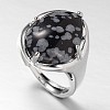 Teardrop Platinum Tone Brass Gemstone Adjustable Wide Band Rings RJEW-L062-02M-1