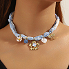 Flower Alloy Enamel & Resin & Glass & Plastic Pearl & Rhinestone Tassel Scarf Choker Necklaces NJEW-SP0001-16C-6