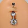 304 Stainless Steel Pave Clear Cubic Zirconia Curved Barbell Dangle Belly Rings FS-WG828D7-04-1
