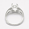 Adjustable Rhodium Plated 925 Sterling Silver Finger Ring Components STER-P033-17P-2