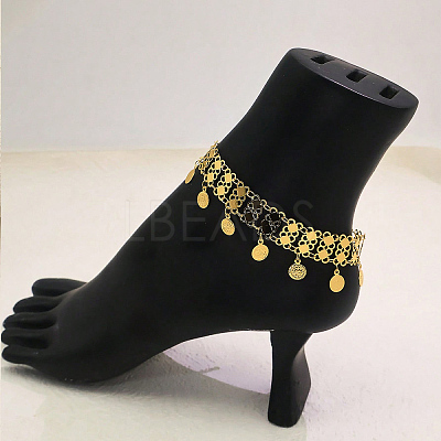 Fashion Brass Multi-layer Coin Tassel Anklets for Women FV4872-1