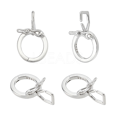 4Pcs Rhodium Plated 925 Sterling Silver Twister Clasps STER-OC0001-03P-1