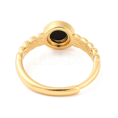 Round Natural Black Onyx Adjustable Rings RJEW-Q817-03G-08-1
