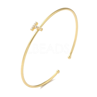 Rack Plating Brass Micro Pave Clear Cubic Zirconia Letter Open Cuff Bangles BJEW-A018-01G-T-1