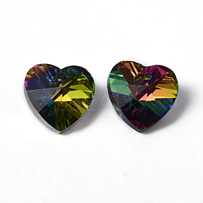 Faceted Heart Electroplated Glass Pendants X-EGLA-R082-04-1