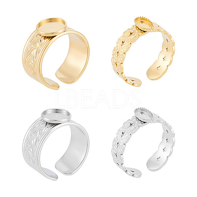 4Pcs 4 Styles 304 Stainless Steel Open Cuff Ring Findings STAS-UN0057-71-1