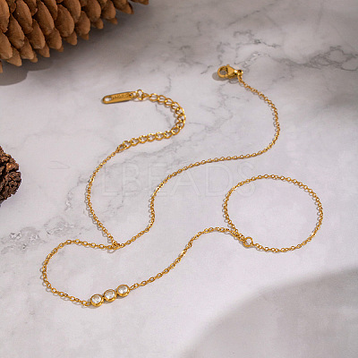 304 Stainless Steel Pave Clear Cubic Zirconia 3 Flat Round Cable Chain Ring Bracelets JC5621-1