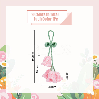 3Pcs 3 Colors Lily of the Valley Kintting Cotton Wool Pendant Decorations HJEW-DC0001-03-1