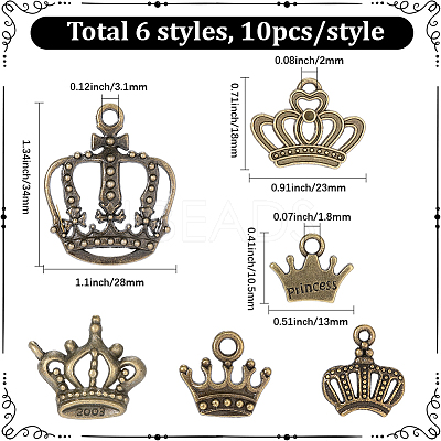 60Pcs 6 Styles Tibetan Style Alloy Charms FIND-BM0001-46-1