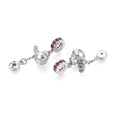 Brass Micro Pave Deep Pink Cubic Zirconia European Dangle Charms KK-N287-18P-1