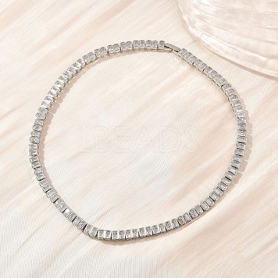 6MM Brass Pave Clear Cubic Zirconia Rectangle Tennis Necklaces KK-CBA4547-12P-1