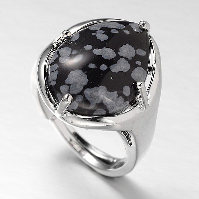 Teardrop Platinum Tone Brass Gemstone Adjustable Wide Band Rings RJEW-L062-02M-1