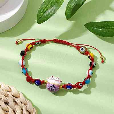 Adjustable Lanmpword Evil Eye Braided Bead Bracelet BJEW-JB11059-04-1