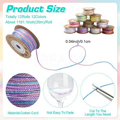 4 Rolls 4 Colors Segment Dyed Macrame Cotton Cord OCOR-YW0001-27A-1