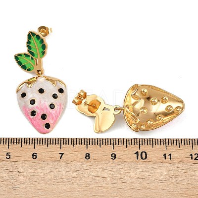 304 Stainless Steel Enamel Strawberry Dangle Stud Earrings LS-EJEW-A138-10G-02-1