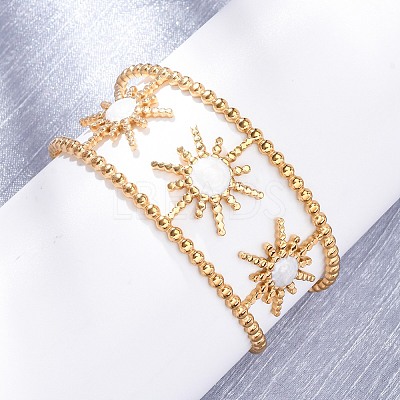 304 Stainless Steel Enamel Cuff Bangles for Women BJEW-D306-06G-1