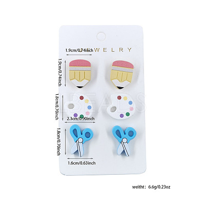 3 Pairs Back-to-school Acrylic Stud Earrings FS-WGAA197-18-1
