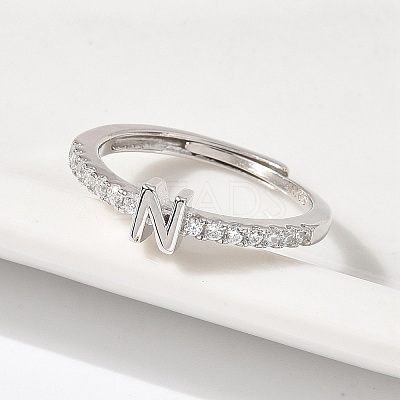 S925 Sterling Silver Adjustable Letter Rings for Women RJEW-M068-01P-N-1