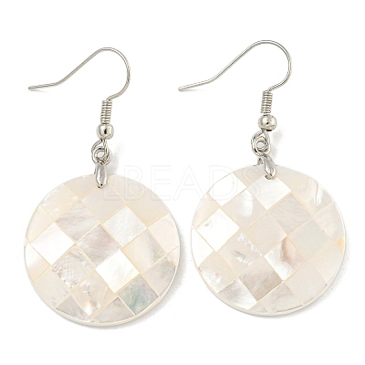 Rack Plating Brass Natural White Shell Dangle Earrings EJEW-N055-52A-1