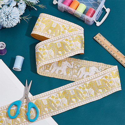  4.7~5 Yards Elephant/Cross/Rhombus Ethnic Style Polyester Jacquard Wide Ribbon OCOR-PH0004-33-1