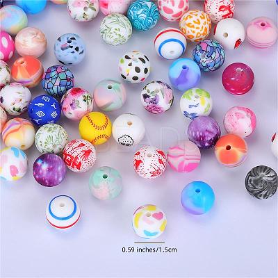 Printed Round with Ghost Pattern Silicone Focal Beads SI-JX0056A-129-1