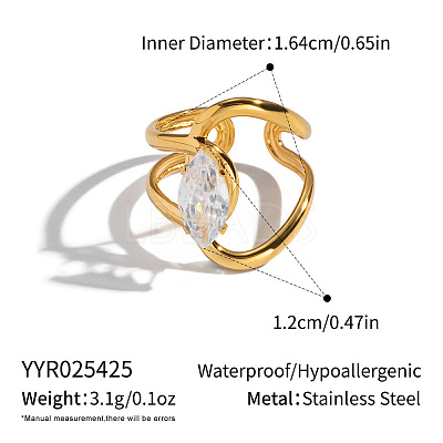 Irregular 304 Stainless Steel Pave Clear Cubic Zirconia Cuff Open Rings for Women MO3705-3-1
