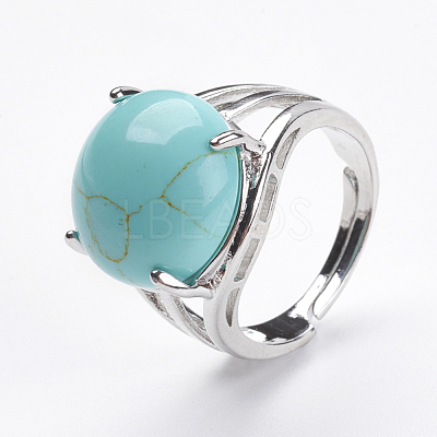 Adjustable Synthetic Turquoise Finger Rings RJEW-F075-01R-1
