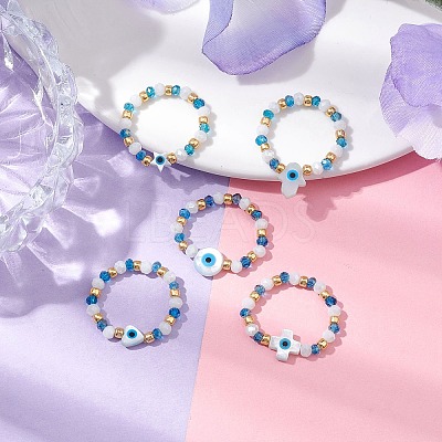 Glass Beaded Stretch Rings for Women RJEW-JR00704-1