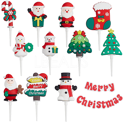 24Pcs 12 Styles Christmas Plastic Cake Toppers AJEW-SC0003-53A-1