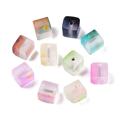 Frosted Glass Beads with Golden Glitter Powder DGLA-NH001-6mm-01M-1