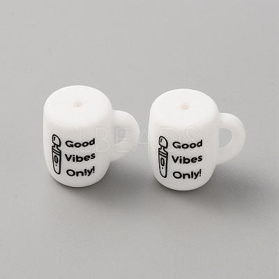 Cup with Word Ggood Vibes Only Silicone Beads SIL-WH0006-18B-1