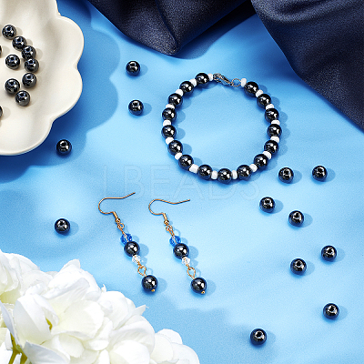 Round Non-magnetic Synthetic Hematite Beads Strands G-PH0012-01-8mm-1