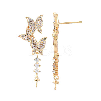 Brass Micro Pave Clear Cubic Zirconia Stud Earring Findings KK-S364-048-1