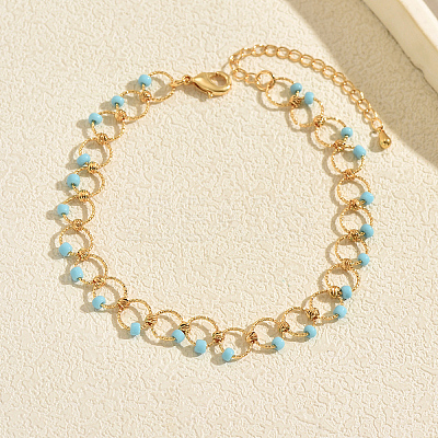 Bohemian Plastic Beads Brass Circle Link Chain Anklets for Beach Vacation Summer Foot Jewelry VQ8618-1