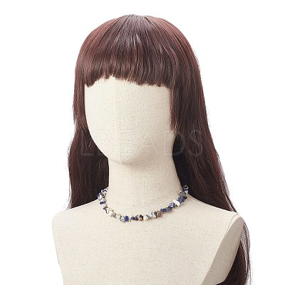 Natural Sodalite Chip Beaded Necklaces with 304 Stainless Steel Lobster Claw Clasp & Chain Extender NJEW-JN04225-02-1