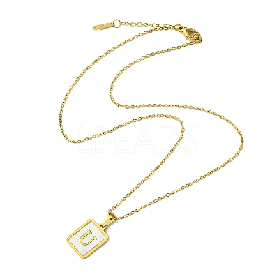 Ion Plating(IP) Rectangle with Initial Letter 304 Stainless Steel Pendant Necklace NJEW-R265-04G-U-1