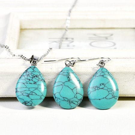 Teardrop Synthetic Turquoise Pendant Necklaces & Dangle Earrings Sets FS-WGAC060-06-1