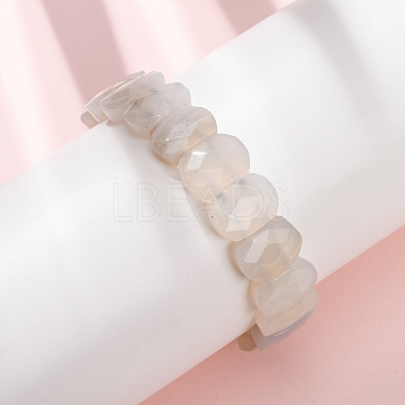 Natural Grey Agate Beaded Stretch Bracelets for Unisex G-K303-01J-1