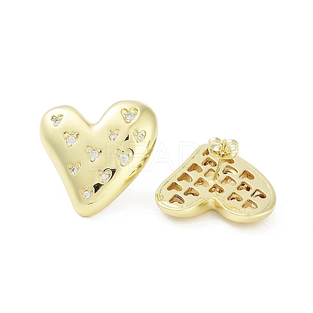 Heart Rack Plating Brass Micro Pave Cubic Zirconia Studs Earrings for Women EJEW-B047-01G-1